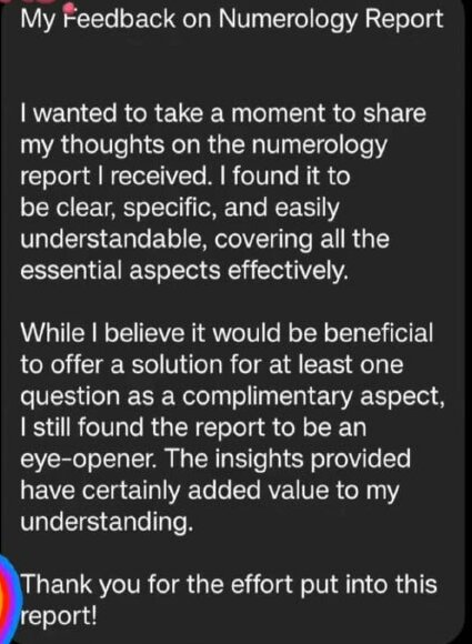 Client message: Numerology report